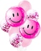 Party Time 8-Pieces Pink Smiley Foil Balloon, Confetti &amp; Latex Balloon Set For Birthday Celebration Happiness Day Decoration - Party Supplies
