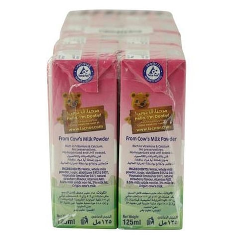 Lacnor Strawberry Flavoured Milk 125ml Pack of 6