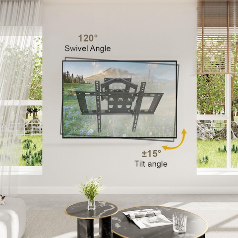 حامل حائط للتلفزيون كامل الحركة لمعظم شاشات تلفزيون LED LCD مقاس 40-80 بوصة، حامل تلفزيون دوار وإمالة مع دعامة ذراع مزدوجة متينة، يتحمل سعة تحميل تصل إلى (50 كجم) أسود