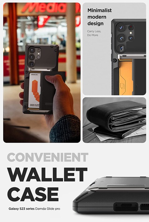 VRS Design Damda Glide Pro for Samsung Galaxy S23 ULTRA case cover wallet (2023) [Semi Automatic] slider Credit card holder Slot [3-4 cards] - Black Groove