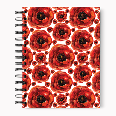 Loud Universe Spiral Notebook Red Poppy Pattern Hard Cover Notebook with Premium High Quality Paper A5 Size