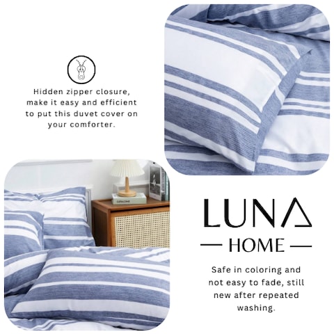 Luna Home Single Size 4 Pieces, Blue Stripe Design Duvet Cover Set