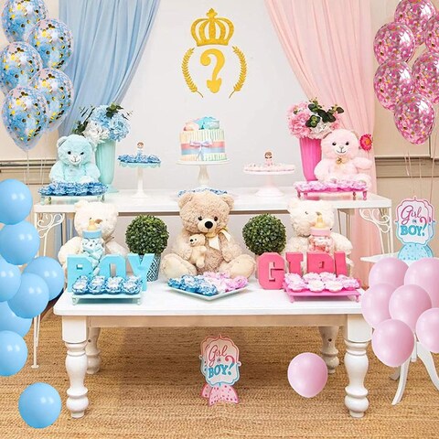 Party Time Gender Reveal Party Balloons 50 pcs 12 inch Blue and Pink Confetti Latex Balloons For Birthday Baby Shower Gender Reveal Party Supplies and Decorations