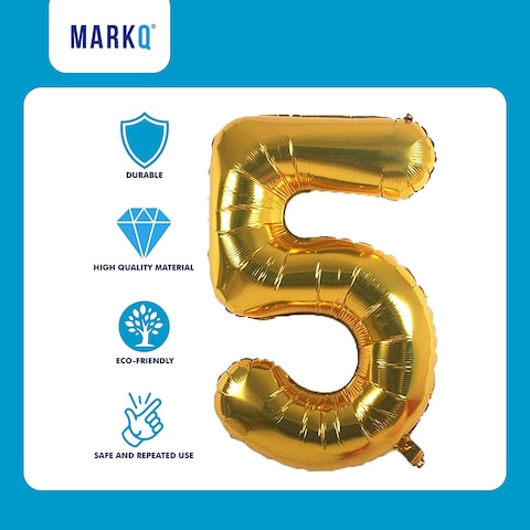 Markq 40 inch Number Balloons, Large Gold Foil Helium Balloons for Anniversary Wedding Birthday Party Decoration Supplies (Number 5)