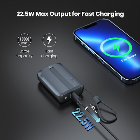 BRAVE 10000mAh Power Bank Support PD 20W and USB A 22.5W Fast Charging with Built-in 2 Output Cable and LED Display for iPhone and Android Phones and Most Electronic Devices