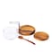 BILLI&reg; Glass Spice Jar - Condiment Pot Storage Jar with Wooden Lid, Spoon, Wooden Base - Glass Canisters Seasoning Box for Condiment, Salt, Sugar, Herb
