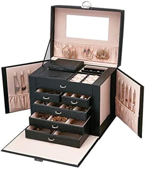 Aiwanto Portable Jewelry Box Jewelry Organizer Necklace Bracelet Ring Earrings Organizer (Black)
