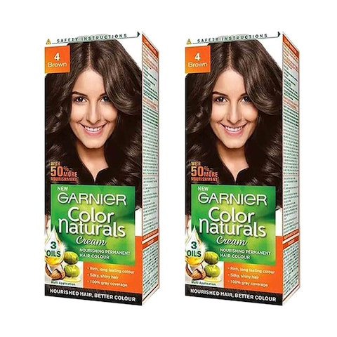 Buy Garnier Color Naturals Creme Nourishing Permanent Hair Colour 4 Brown Pack of 2 in UAE