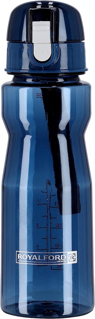 Royalford Water Bottle With Volume Marker Portable Design With Straw &amp; Loop Handle Bpa Free Eco Friendly With Sipper Spout 750 ml Ideal For Sports Gym Fitness Trekking &amp; More, Blue