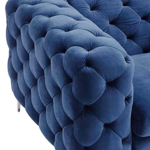 Simple Velvet fabric sofa, the body of the sofa is botton tufted sofa for living room (blue)