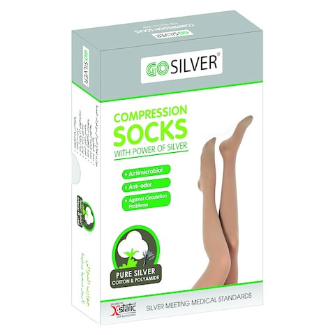 Go Silver Over Knee High, Compression Socks,Class 1 (18-21 mmHG) Closed Toe with Silicon Flesh Size 5