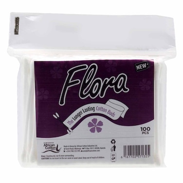 Flora Longer Lasting Cotton Earbuds 100 Pieces