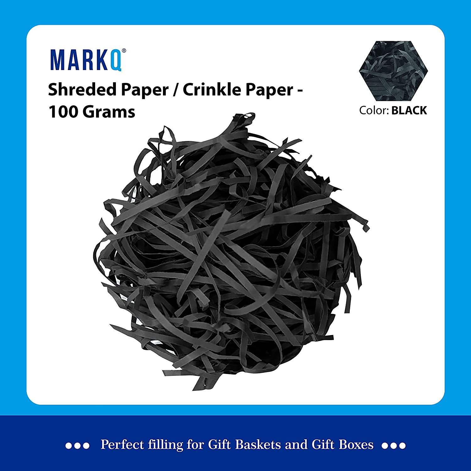 Markq Crinkle Cut Shredded Paper Filler for Gift Wrapping Hamper/Basket Filling, Packing Supplies (Black)