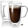 Lushh Double Walled Glass Coffee Cups, Set of 2 Large Glass Tea Cup with Handle, 450ml Tall Insulated Coffee Mugs Perfect for Cappuccino, Macchiato, Latte, Tea, Juice, Iced &amp; Hot