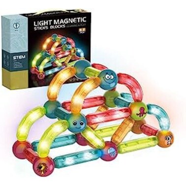 Buy FITTO Magnetic Building Blocks Set with LED Lights - 52 Pieces ...
