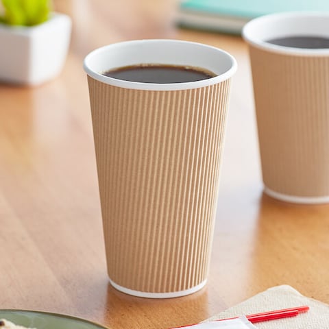 Yesocea [50 Pack] Disposable Hot Cups - 16oz Kraft Double Wall Insulated Ripple Sleeves To Go Coffee Cups