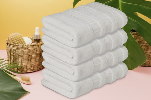 4-Piece Large 70x140 cm Bath Towels Luxury Hotel Quality 600 GSM 100% Genuine Combed Cotton, Super Soft &amp; Absorbent - Bright White