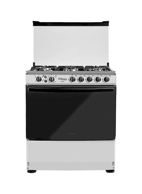 Super General Gas Cooker 5 Burner 80x60cm, Full-Safety, Gas Oven With Thermostat, Rotisserie, Automatic Ignition SGC801FS Silver/Black