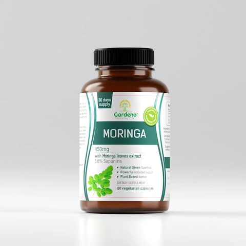 Gardeno Nuturing Life Moringa Oleifera Powder Capsules With Saponins, Energizing Green Superfood Antioxidant  100% Pure Leaf Formula &ndash; 60 Capsules