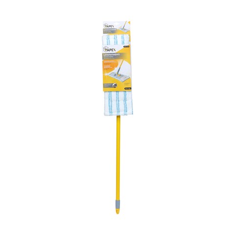 APEX MICROFIBRE FLAT MOP  WITH A WIDE CLEANING SURFACE AND ERGONOMIC HANDLE.