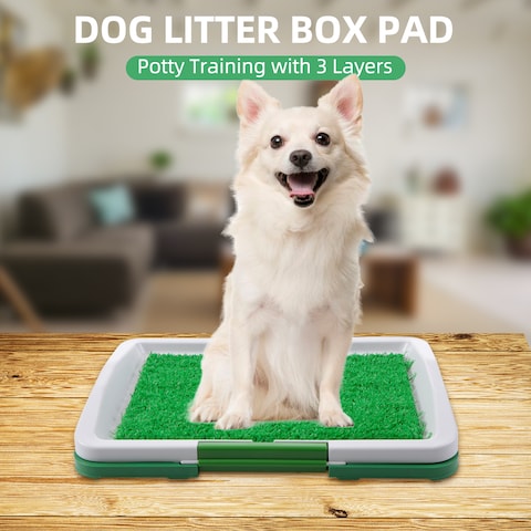 Decdeal - Dog Litter Box Pad Potty Training Synthetic Grass Mesh Tray 3 Layer Pet Toilet for Dogs Indoor Outdoor Use