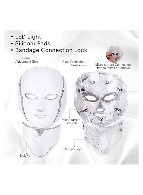 LED Face Mask Light Therapy - 7 Color Photon Blue & Red Light for Skin Rejuvenation, Anti-Aging, Acne Treatment, Home Skin Care Mask for Face and Neck