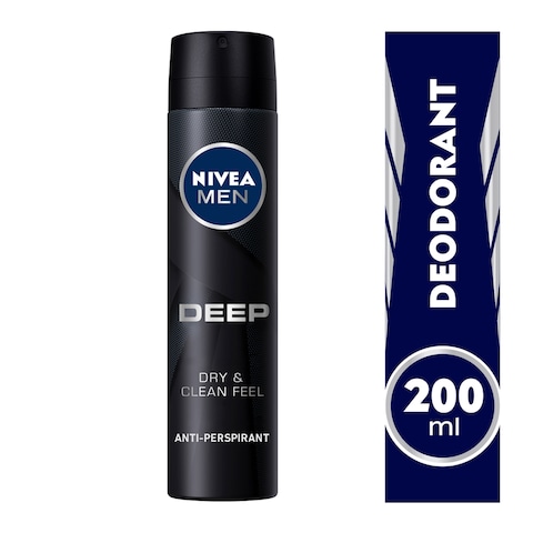 Buy NIVEA MEN Antiperspirant Spray for Men, 48h Protection, DEEP Black Carbon Antibacterial, Woody Scent, 200ml in Saudi Arabia