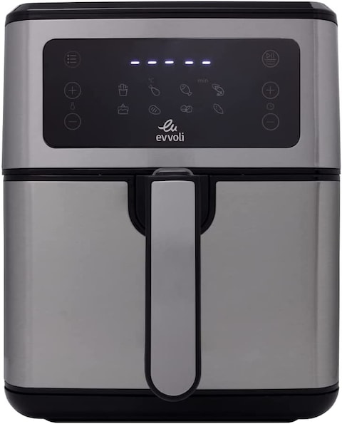 Evvoli Air Fryer 5.5 Liters, Digital Control Panel Display, 8 Preset Programs With Built-In Preheat function, 1850W, Brush Stainless Steel &amp; Black, EVKA-AF5508D