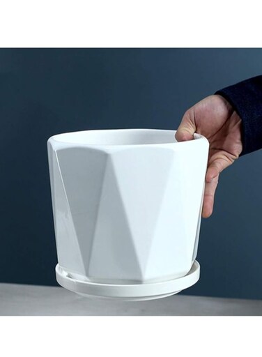 Vsell24 Ceramic Flower Pots with Tray Creative Design for Succulents, Cacti, Orchids, and Garden Plants-Small