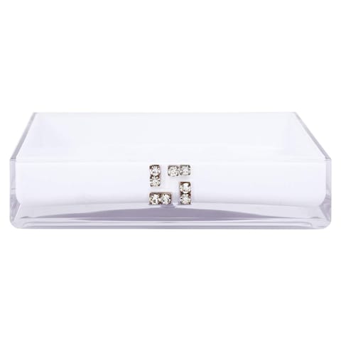 Home Plastic Soap Dish with Crystal, White, TH-138-WH