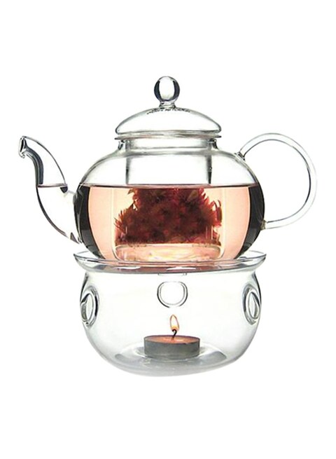 Glass 600ml Teapot With Burner Set Clear 30x30x30centimeter