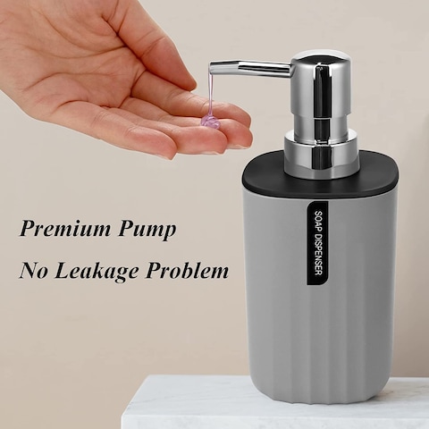 Generic Bathroom Accessory Set - 4 Piece Grey Bathroom Accessories Set With Trash Can, Soap Dish, Soap Dispenser, Toothbrush Cup, Bathroom Decor Sets With Desktop Small Trash Can - Grey Stripe