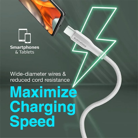 Promate XCORD-AC.WHITE Super Flexible Data and Charge USB-C Cable 1 Meter