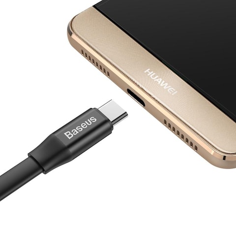 Baseus Nimble USB-A to Type-C Flat Cable 23cm- Ultra Portable Compatible for Samsung S21 S20 S9 Note 20 10 Huawei P30 P20 Lite Mate 20 Pro P20 LG G5 G6 Xiaomi Mi 11 Ultra A2 etc. Black