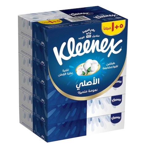 Kleenex Original Facial Tissue, 2 PLY, 6 Tissue Boxes x 70 Sheets, Soft Tissue Paper with Cotton Care for Face &amp; Hands