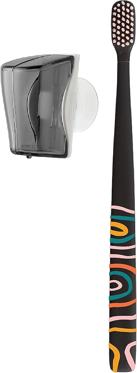 Flipper Toothbrush Cover &amp; Toothbrush Flp Twigo Basic Combo Pack, Soft Bristles, For Adults, Made In Malaysia, Smoke