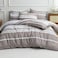 Luna Home King Size 6 Pieces, Light Brown Stripe Design Bedding Set