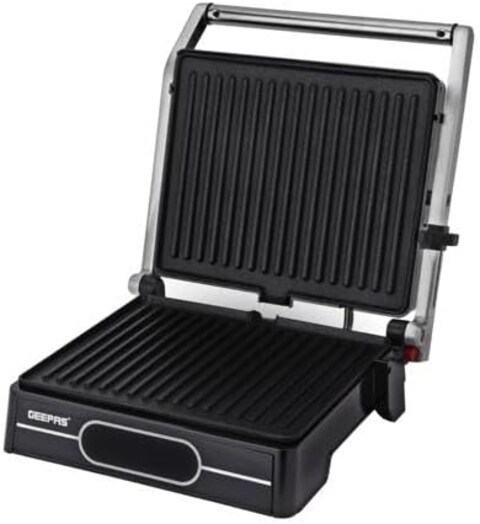 Geepas 2000 W 4-Slice Grill Maker, GGM36557, Non-Stick Plates For Easy Release And Quick Cleanup, Digital Control Temperature With 9 Levels, Perfect For Grilled Sandwiches, Black - 2 Year Warranty