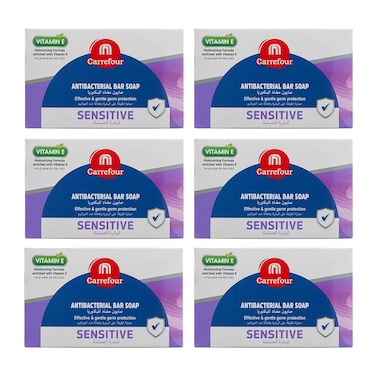 Carrefour Sensitive Antibacterial Soap Bar with Vitamin E 150g Pack of 6