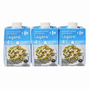 Carrefour 4% Fat UHT Semi-Heavy Cream 200g x Pack of 3