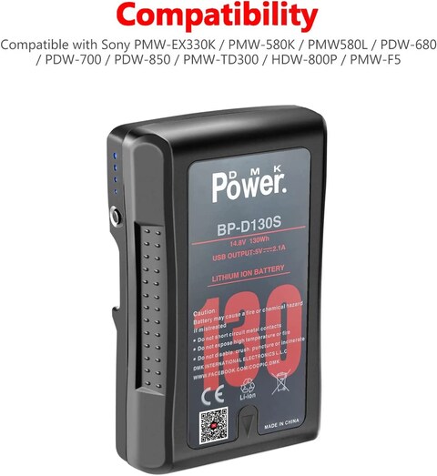DMK Power 2 x BP-D130S V Mount/V Lock Battery Rechargeable Li-ion Battery for Broadcast Video Camcorder, Compatible with Sony HDCAM, XDCAM, Digital Cinema Cameras and Other Camcorders