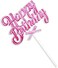 Party Time Pink 3D Happy Birthday Cake Topper Happy Birthday Cursive Font Cake Topper Set for Boys Girls Women Men Cake Decoration, Birthday Party Cake Decorations Supplies