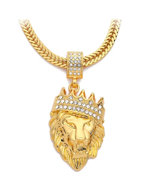 Fashion Street Lion Crown Pendant Necklace Gold
