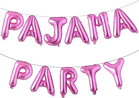 Party Time 11-Pieces Pink 16&quot; Pajama Party Banner Metallic Letter Foil Balloons, Alphabet Mylar Balloons for Birthday Theme Pajama Party Decoration - Party Supplies