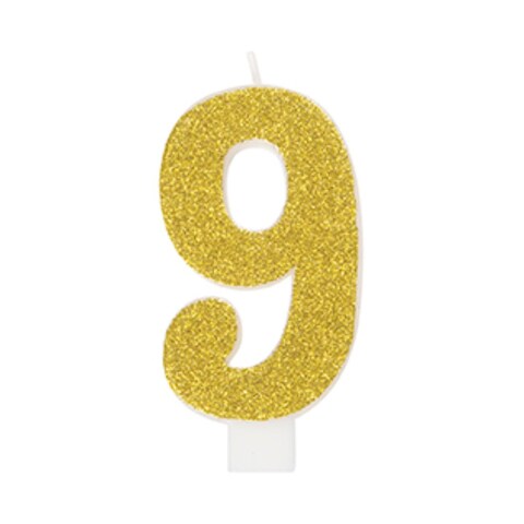 Unique Number 9 Glitter One Side Printed Candle