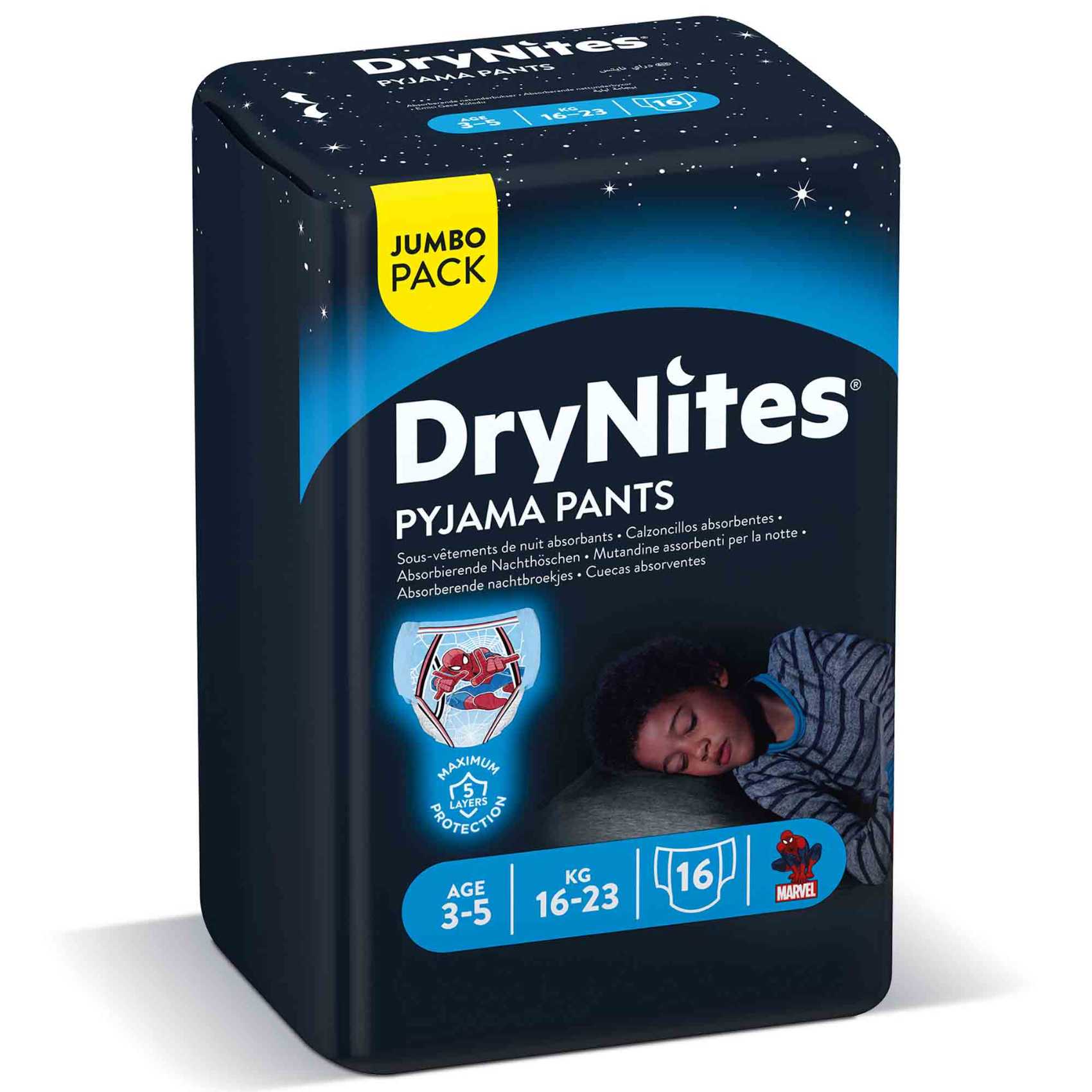 Huggies DryNites Pyjama Pants 3-5 years Bed Wetting Diaper Boy 16-23 kg Jumbo Pack 16 Pants