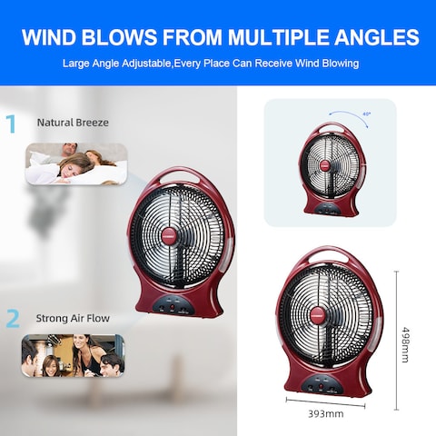 STARGOLD Rechargeable Fan 12 Inch AC/DC Oscillating Fan 22W With 8Pcs Super Bright LED Light