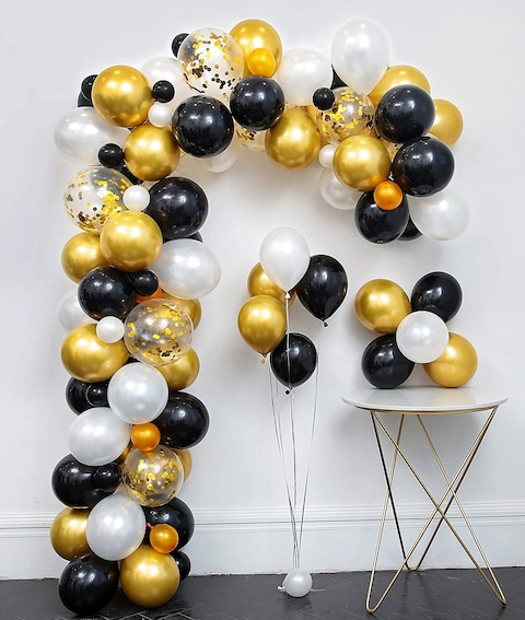 Party Time 103-Pieces Balloon Decoration Set Black &amp; Gold Theme Birthday Party Baby Shower, Balloon Arch Kit Girls and Boys Birthday Party Decoration Classy Balloon Decoration