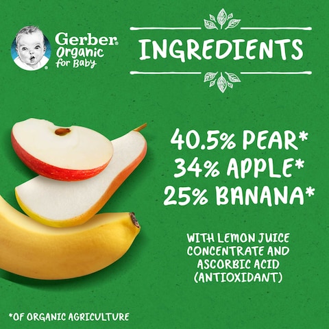 Gerber Organic Pear Apple And Banana Puree Green 90g