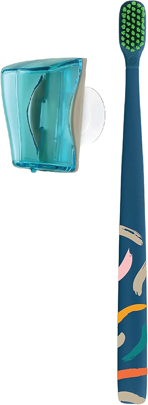 Flipper Toothbrush Cover &amp; Toothbrush Flp Twigo Basic Combo Pack, Soft Bristles, For Adults, Made In Malaysia, Ocean Blue